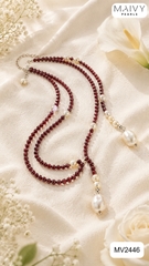 MV2446 - Dây chuyền đá thạch lựu mix trai gạo nhấn 2 đầu Baroque