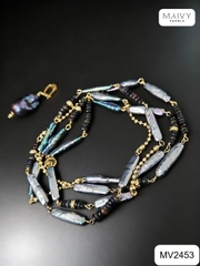 MV2453 - Dây Chuyền Trai Baroque Dài Kèm Mặt Màu Lông Công Dáng Dài