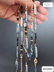 MV2453 - Dây Chuyền Trai Baroque Dài Kèm Mặt Màu Lông Công Dáng Dài
