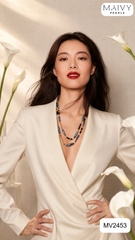 MV2453 - Dây Chuyền Trai Baroque Dài Kèm Mặt Màu Lông Công Dáng Dài