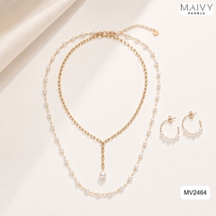 MV2464 - Dây chuyền chuỗi ngọc trai trắng khóa rút thả dài