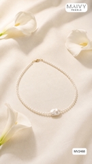 MV2468 - Dây chuyền ngọc trai gạo nhí nhấn mặt là ngọc trai baroque dài 38cm đeo kiểu chocker màu trắng