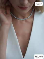 MV2469 - Dây chuyền đá lam size nhí 2-4mm mix ngọc trai trắng cách điệu dài 38cm5cm resize đeo chocker