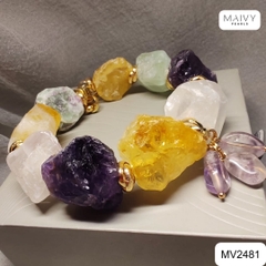 MV2481 - Lắc tay đá thạch anh khối thô mix nhiều màu