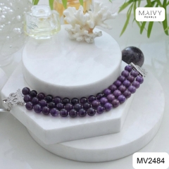 MV2484 - Lắc tay thạch anh tím hạt tròn 3 sợi size hạt 6-7mm