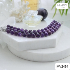 MV2484 - Lắc tay thạch anh tím hạt tròn 3 sợi size hạt 6-7mm