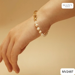 MV2487 - Lắc tay bạc 925 mạ vàng 18k mix ngọc trai trắng sz 6-7mm