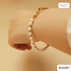 MV2487 - Lắc tay bạc 925 mạ vàng 18k mix ngọc trai trắng sz 6-7mm