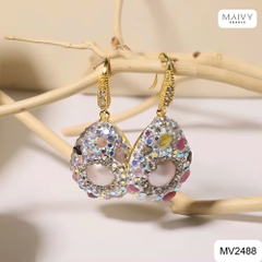 MV2488 - Bông tai kiểu trung đông gồm ngọc trai baroque trắng nhấn đá màu xung quanh dáng móc