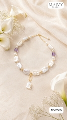 MV2505 - Dây chuyền ngọc trai baroque chữ nhật trắng mix phale có mặt dáng chocker