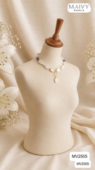 MV2505 - Dây chuyền ngọc trai baroque chữ nhật trắng mix phale có mặt dáng chocker