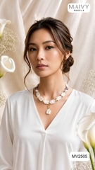 MV2505 - Dây chuyền ngọc trai baroque chữ nhật trắng mix phale có mặt dáng chocker