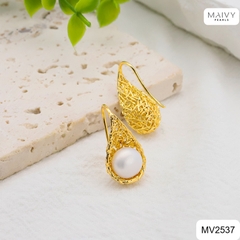 MV2537 - Bông tai ngọc trai trắng mix phụ kiện bạc 925 mạ vàng 18k