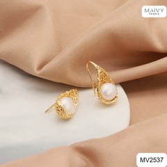 MV2537 - Bông tai ngọc trai trắng mix phụ kiện bạc 925 mạ vàng 18k