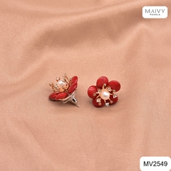 MV2549 - Set san hô đỏ tự nhiên kết hoa gồm dây chuyền/lắc/nhẫn/bông tai