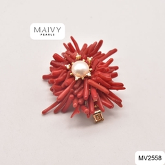 MV2558- Cài áo san hô đỏ tự nhiên