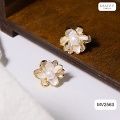 MV2563- Bông tai dáng hoa mạ vàng 18k đính ngọc trai trắng sz z6-7mm