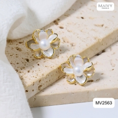 MV2563- Bông tai dáng hoa mạ vàng 18k đính ngọc trai trắng sz z6-7mm