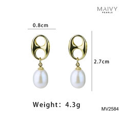 MV2584 - Bông tai ngọc trai trắng hình trứng phụ kiện đế bạc 925 mạ vàng 18k