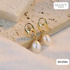 MV2584 - Bông tai ngọc trai trắng hình trứng phụ kiện đế bạc 925 mạ vàng 18k