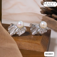 MV2601- Bông tai dáng vây cá nhấn ngọc trai trắng size 5-6mm