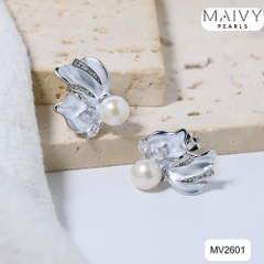 MV2601- Bông tai dáng vây cá nhấn ngọc trai trắng size 5-6mm