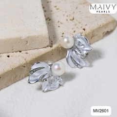 MV2601- Bông tai dáng vây cá nhấn ngọc trai trắng size 5-6mm