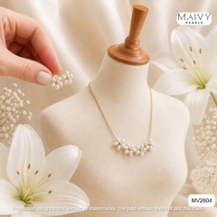 MV2604 - set dây chuyền và bông tai mặt hoa trai gạo sz nhí