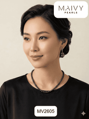 MV2605 - set dây chuyền trai gạo, bông tai trai Baroque ánh lông công