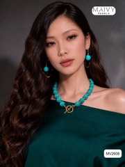MV2608- Set đá lam sz 12-13mm tròn trơn gồm dây chuyền/lắc tay/bông tai