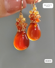 MV2616 - Bông tai đá tự nhiên màu cam khuyên móc