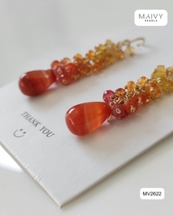 MV2622 - Bông tai đá tự nhiên màu cam đậm nhạt thả dài