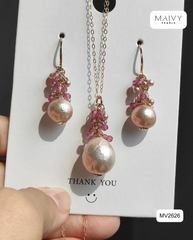 MV2626 -  Set ngọc trai baroque hồng ánh tím mix đá tự nhiên hồng