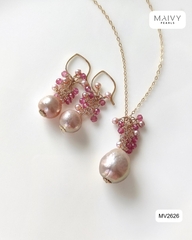MV2626 -  Set ngọc trai baroque hồng ánh tím mix đá tự nhiên hồng