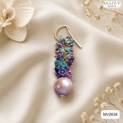 MV2634 - Bông tai trai baroque hồng ánh tím mix đá tự nhiên