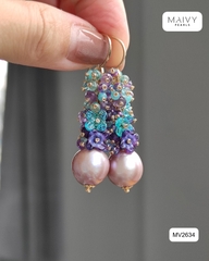 MV2634 - Bông tai trai baroque hồng ánh tím mix đá tự nhiên