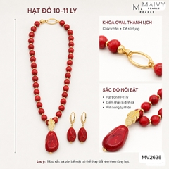 MV2638 - Set dây chuyền và bông tai san hô đỏ