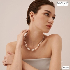 MV2642 - Dây chuyền ngọc trai trắng baroque to mix ngọc trai nhí dị