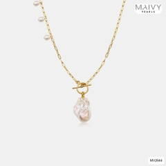MV2644 - Dây chuyền bạc 925 mạ vàng 18k khóa T mặt nhấn ngọc trai baroque trắng