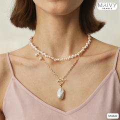 MV2644 - Dây chuyền bạc 925 mạ vàng 18k khóa T mặt nhấn ngọc trai baroque trắng