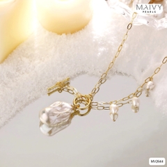 MV2644 - Dây chuyền bạc 925 mạ vàng 18k khóa T mặt nhấn ngọc trai baroque trắng