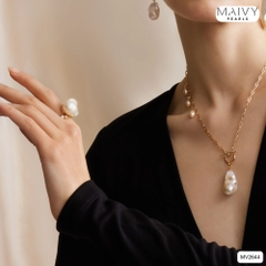 MV2644 - Dây chuyền bạc 925 mạ vàng 18k khóa T mặt nhấn ngọc trai baroque trắng