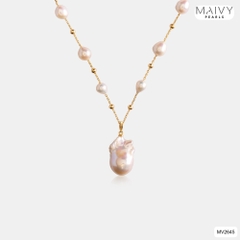 MV2645 - Dây chuyền bạc 925 mạ vàng 18k đính ngọc trai trắng tròn 5mm nhấn mặt ngọc trai baroque