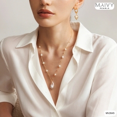 MV2645 - Dây chuyền bạc 925 mạ vàng 18k đính ngọc trai trắng tròn 5mm nhấn mặt ngọc trai baroque
