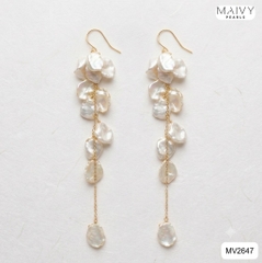 MV2647 - Bông tai ngọc trai trắng keshi dáng dài