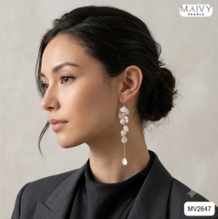 MV2647 - Bông tai ngọc trai trắng keshi dáng dài