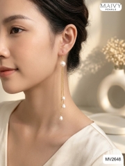 MV2648 -  Bông tai ngọc trai trắng viên chủ thả dài có 2 dáng 3 sợi dài và 5 sợi dài