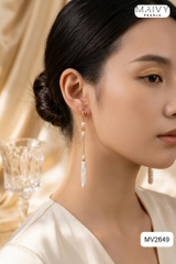 MV2649- Bông tai ngọc trai trắng dáng đai trai baroque dài mix trai tròn