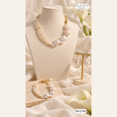 Set ngọc trai baroque nhiều tầng: lắc tay, dây chuyền, nhẫn, hoa tai MV2748
