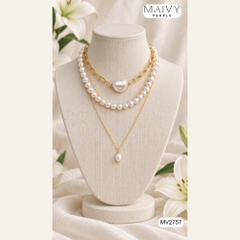 Vòng cổ ngọc trai layer 3 tầng nhấn baroque MV2757